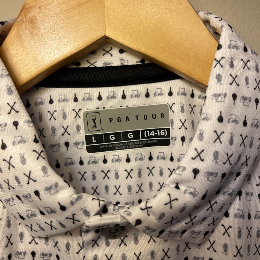 PGA Tour White and Black Golf Pattern Shirt - Picture 4 of 6